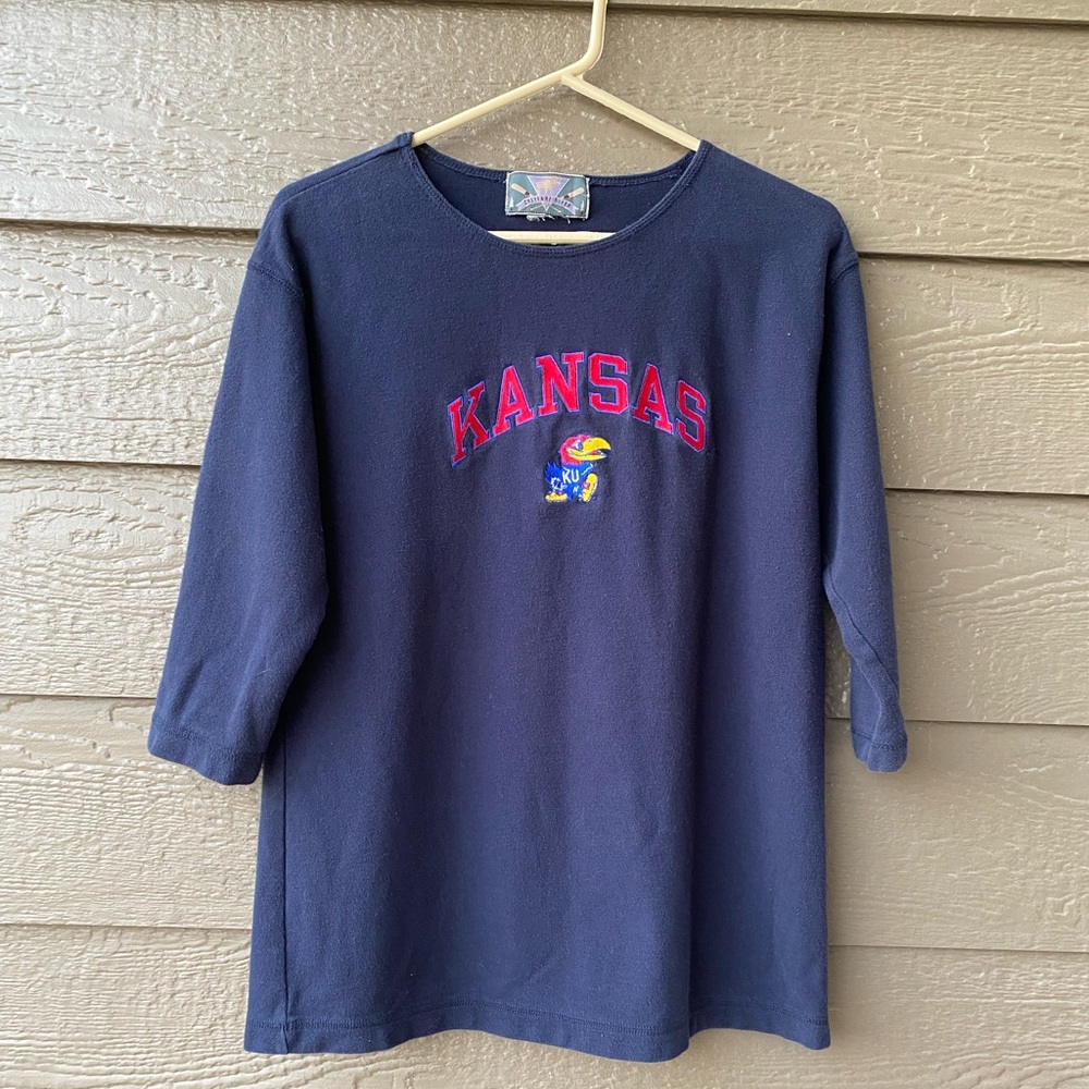 Cheyenne River KANSAS JAYHAWKS NAVY BLUE ARCH MASCOT T SHIRT